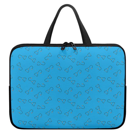 Blue Stethoscope Pattern Print Laptop Sleeve With Handle