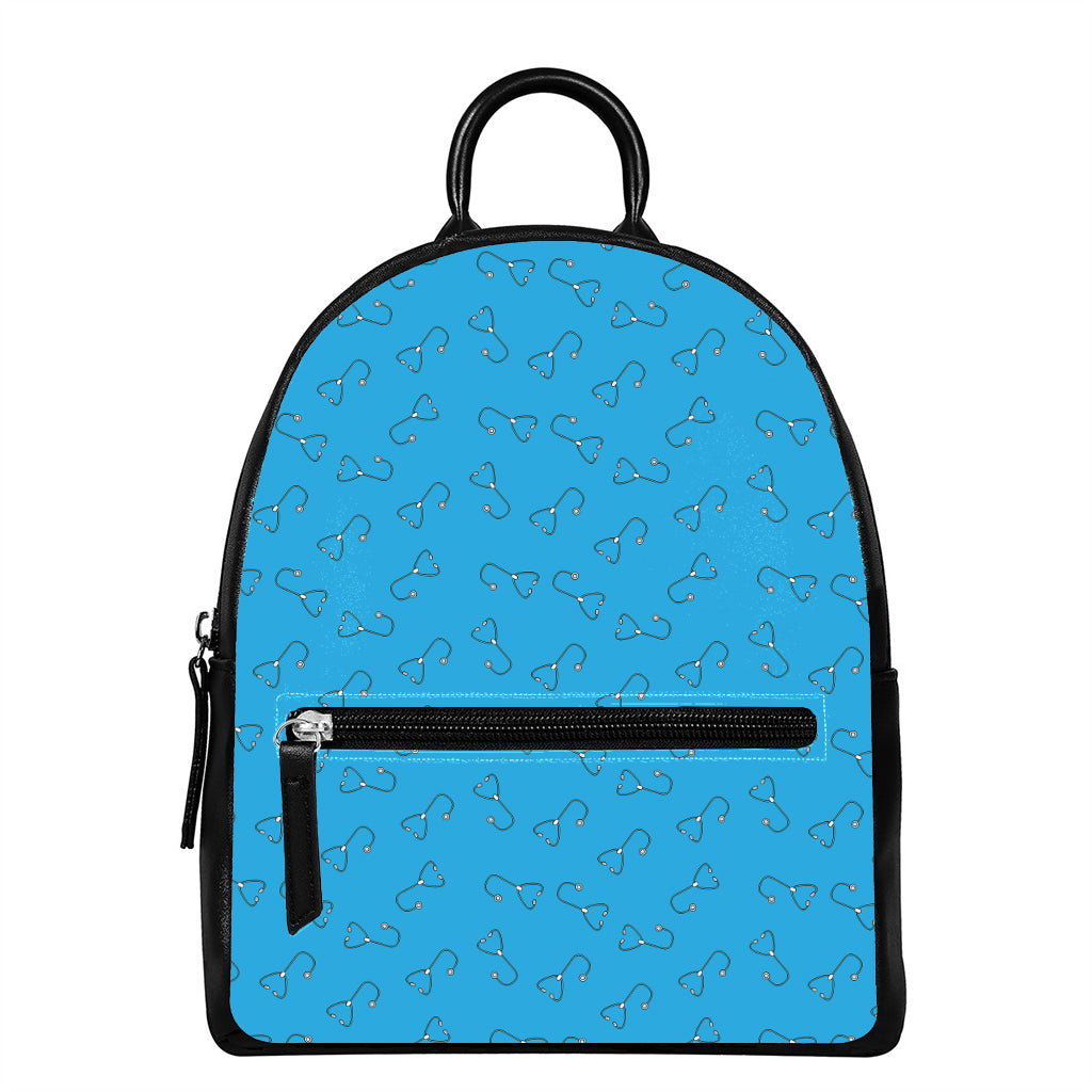 Blue Stethoscope Pattern Print Leather Backpack