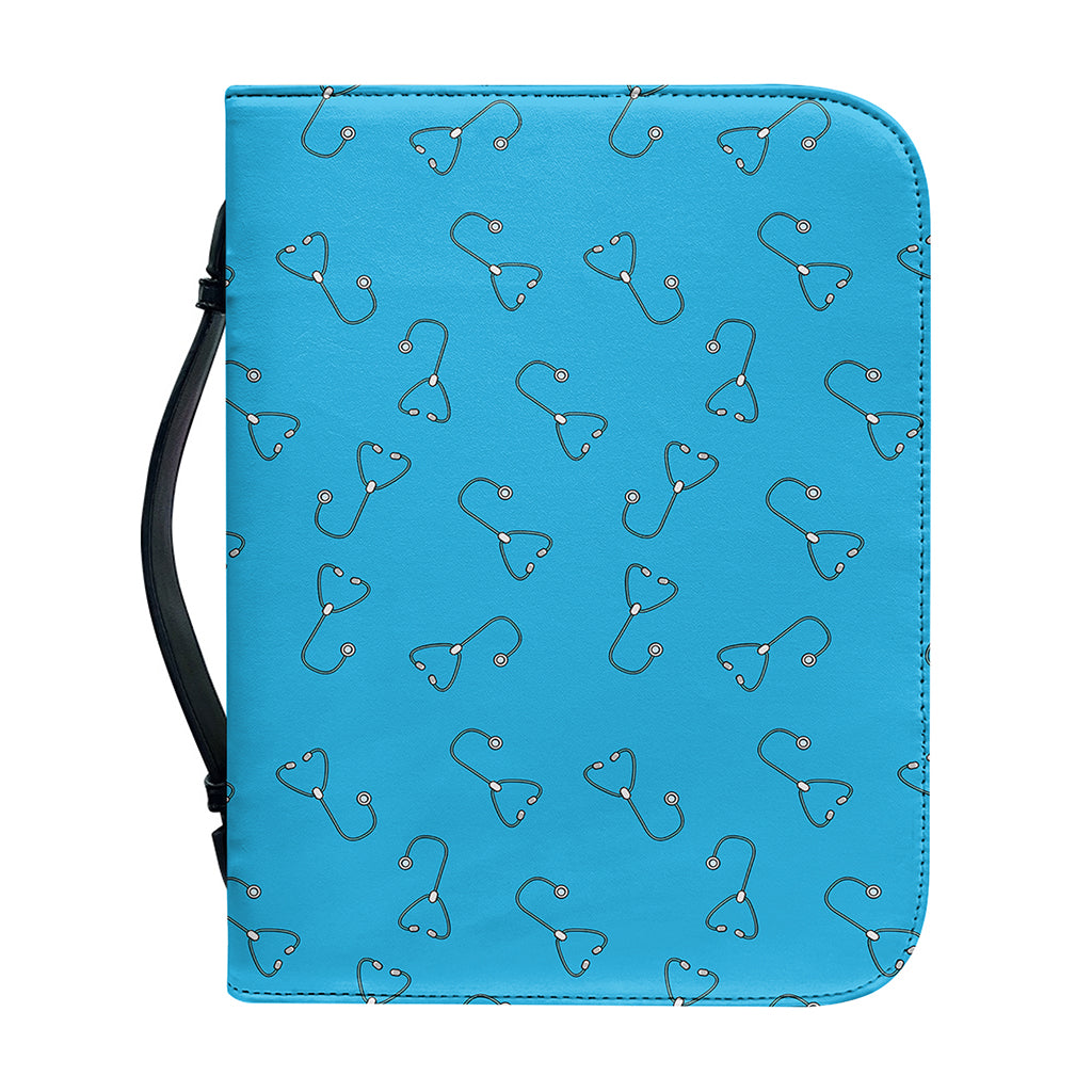Blue Stethoscope Pattern Print Leather Bible Cover