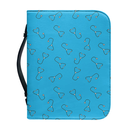 Blue Stethoscope Pattern Print Leather Bible Cover