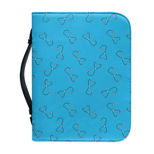 Blue Stethoscope Pattern Print Leather Bible Cover