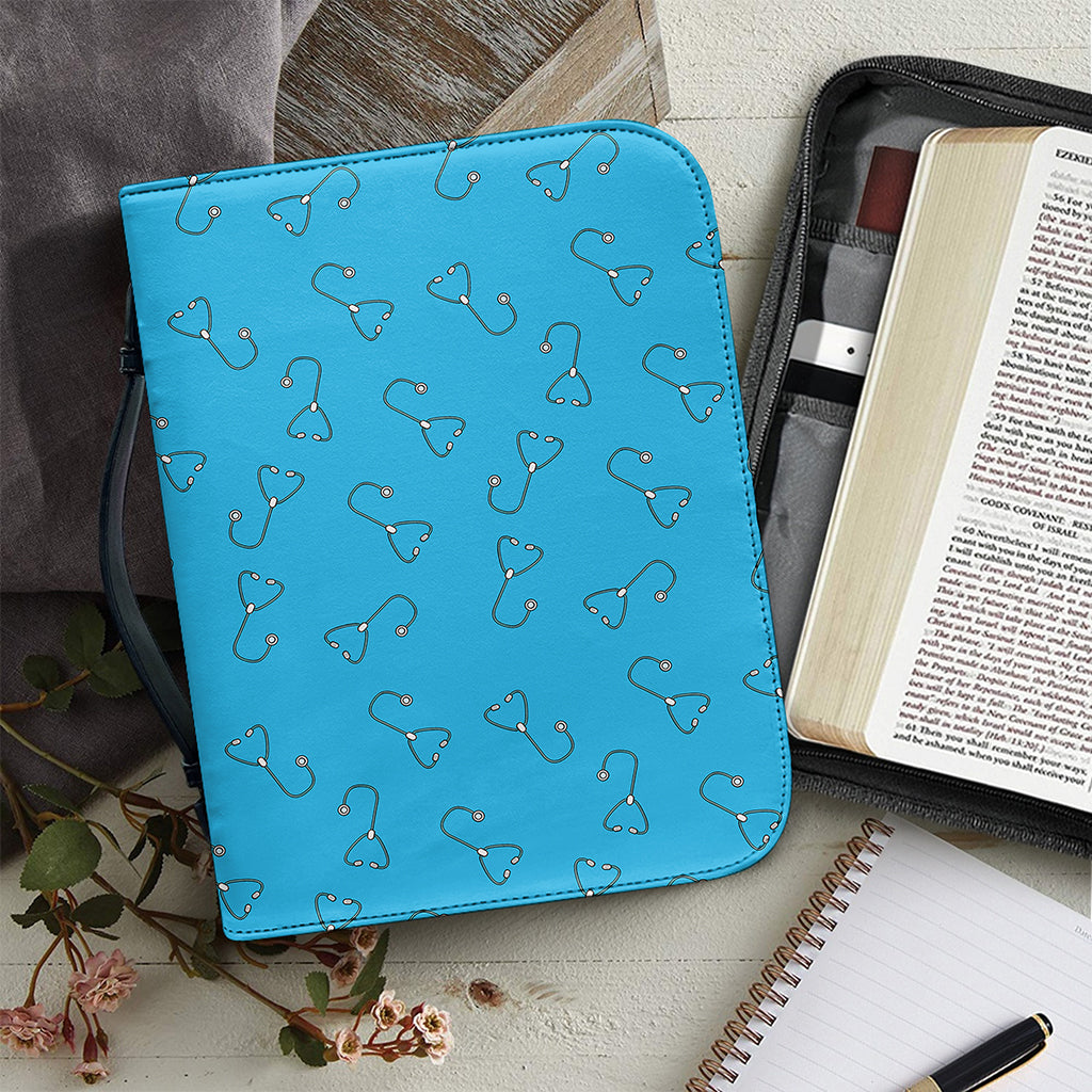 Blue Stethoscope Pattern Print Leather Bible Cover