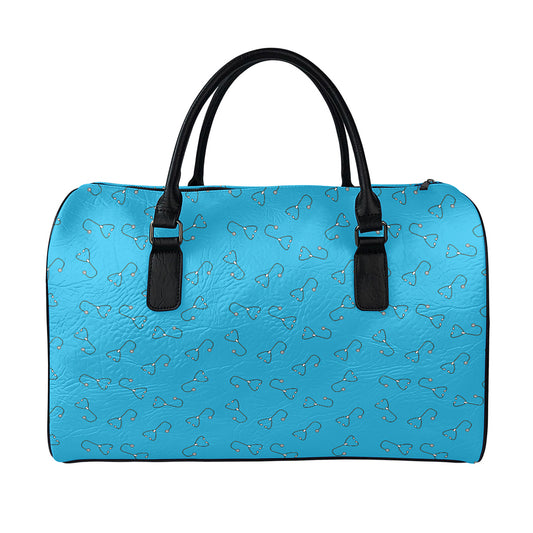 Blue Stethoscope Pattern Print Leather Duffle Bag