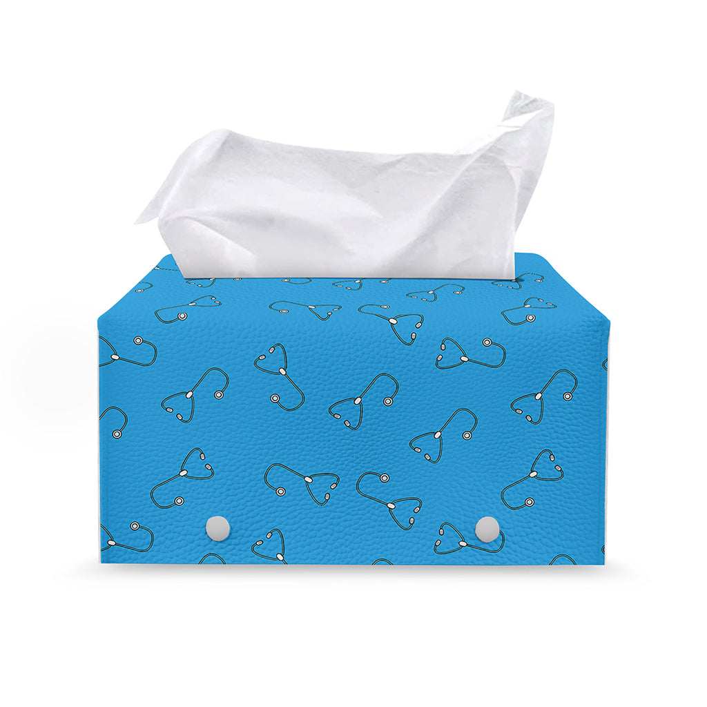 Blue Stethoscope Pattern Print Leather Tissue Box Cover
