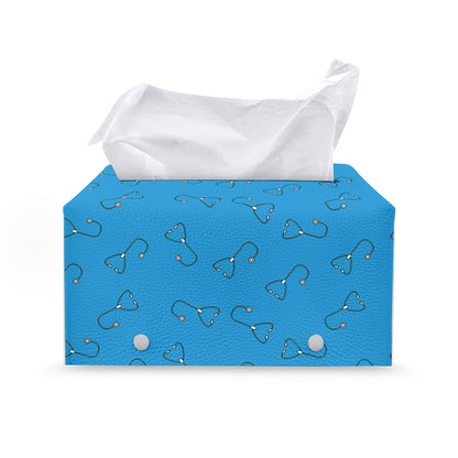 Blue Stethoscope Pattern Print Leather Tissue Box Cover
