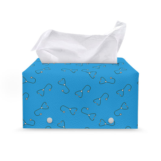 Blue Stethoscope Pattern Print Leather Tissue Box Cover