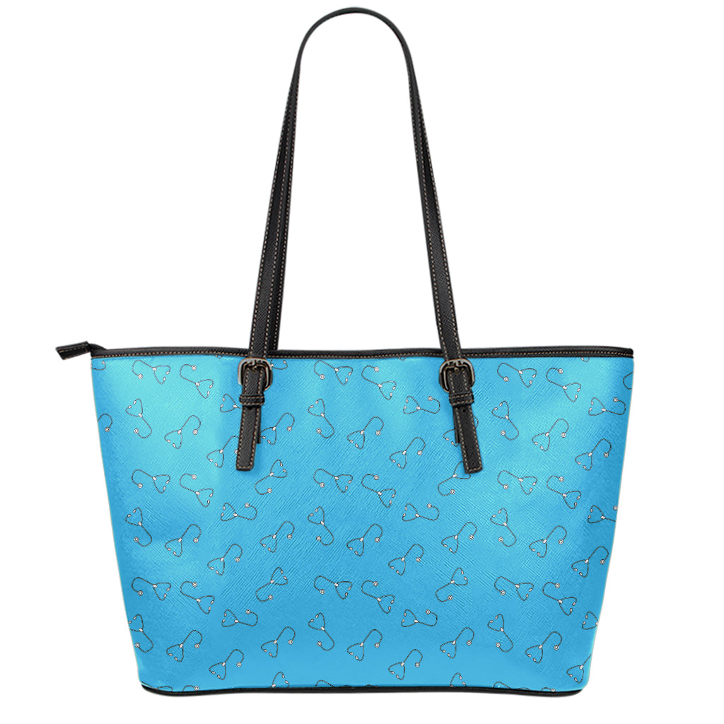 Blue Stethoscope Pattern Print Leather Tote Bag