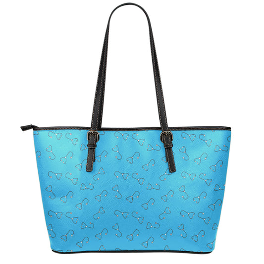 Blue Stethoscope Pattern Print Leather Tote Bag