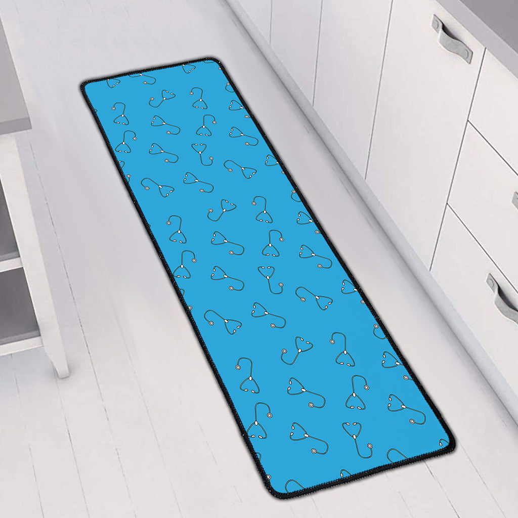Blue Stethoscope Pattern Print Long Kitchen Mat