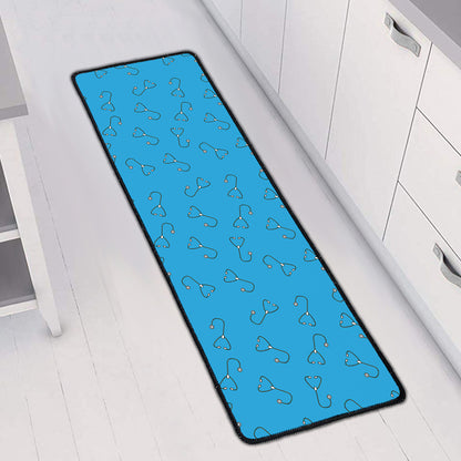 Blue Stethoscope Pattern Print Long Kitchen Mat