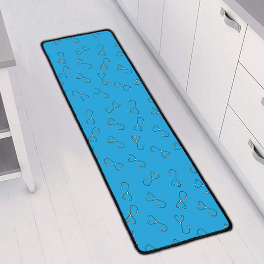 Blue Stethoscope Pattern Print Long Kitchen Mat