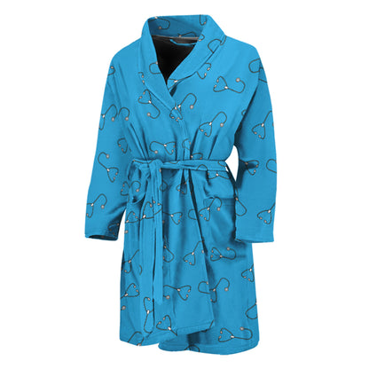 Blue Stethoscope Pattern Print Men's Bathrobe