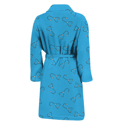 Blue Stethoscope Pattern Print Men's Bathrobe