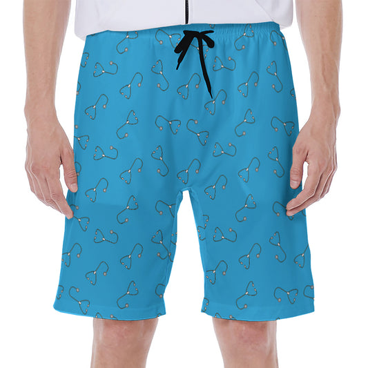 Blue Stethoscope Pattern Print Men's Beach Shorts