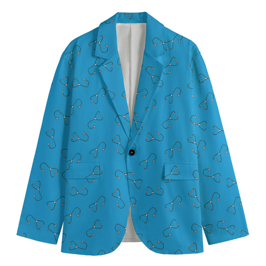 Blue Stethoscope Pattern Print Men's Blazer