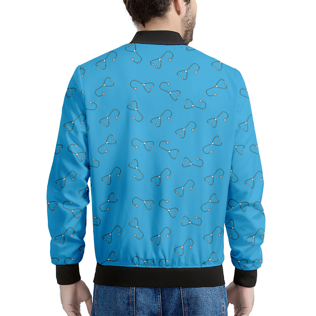 Blue Stethoscope Pattern Print Men's Bomber Jacket