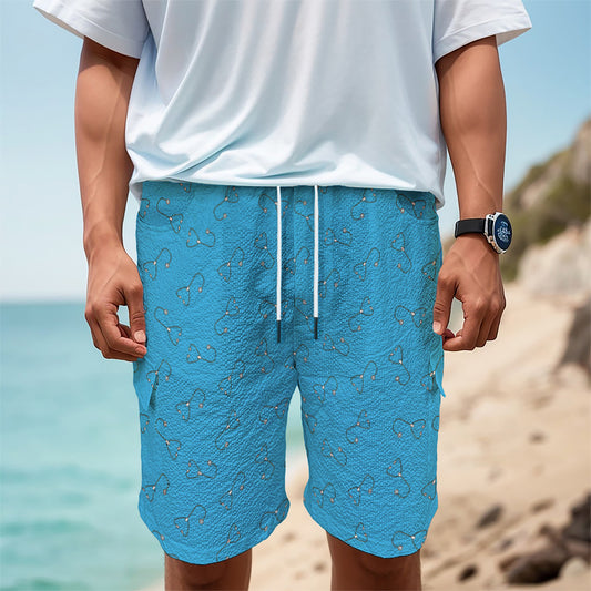 Blue Stethoscope Pattern Print Men's Cargo Shorts