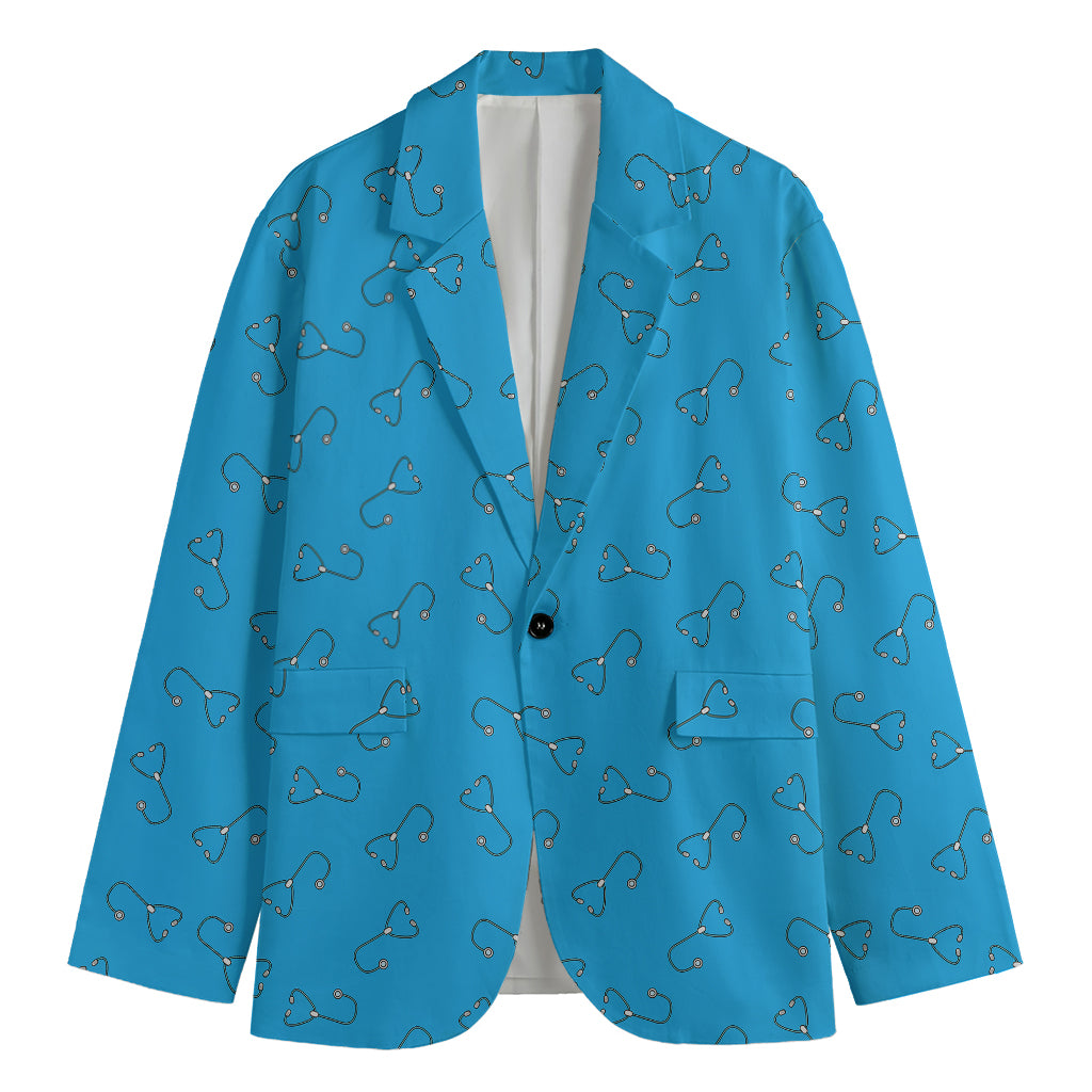 Blue Stethoscope Pattern Print Men's Cotton Blazer