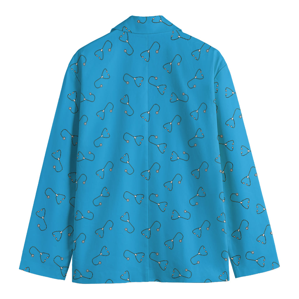 Blue Stethoscope Pattern Print Men's Cotton Blazer