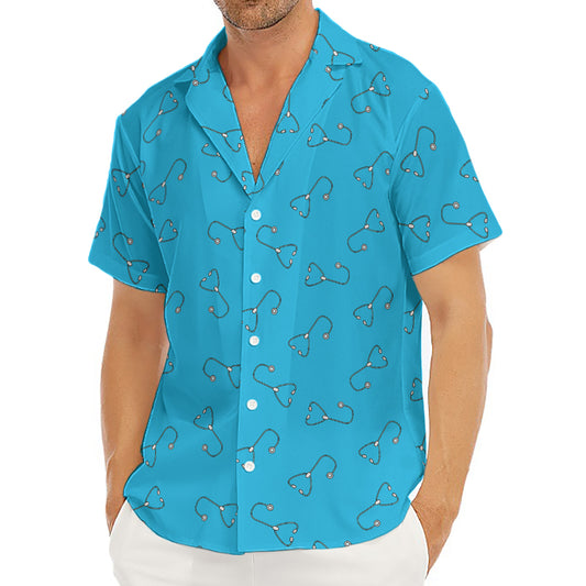 Blue Stethoscope Pattern Print Men's Deep V-Neck Shirt