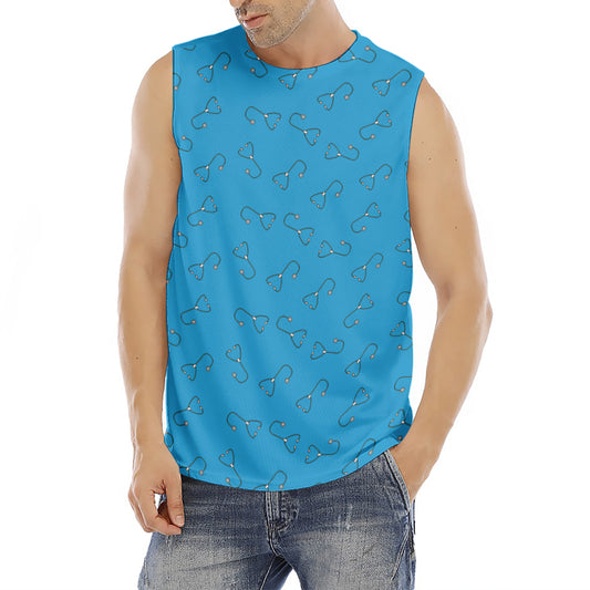 Blue Stethoscope Pattern Print Men's Fitness Tank Top