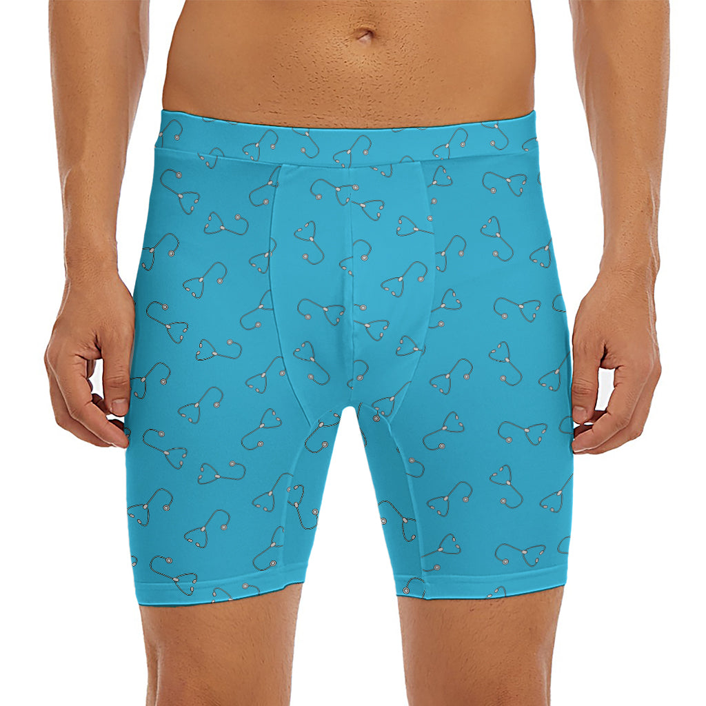 Blue Stethoscope Pattern Print Men's Long Boxer Briefs