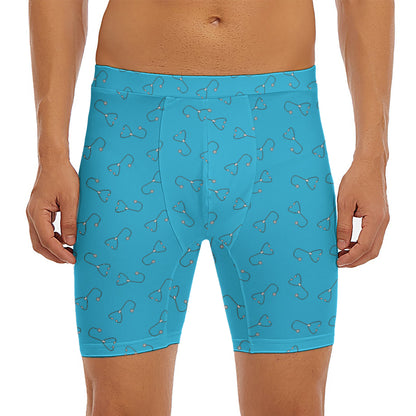 Blue Stethoscope Pattern Print Men's Long Boxer Briefs
