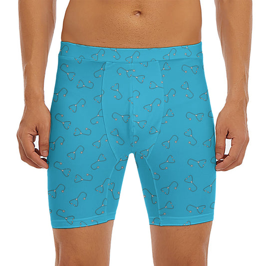 Blue Stethoscope Pattern Print Men's Long Boxer Briefs