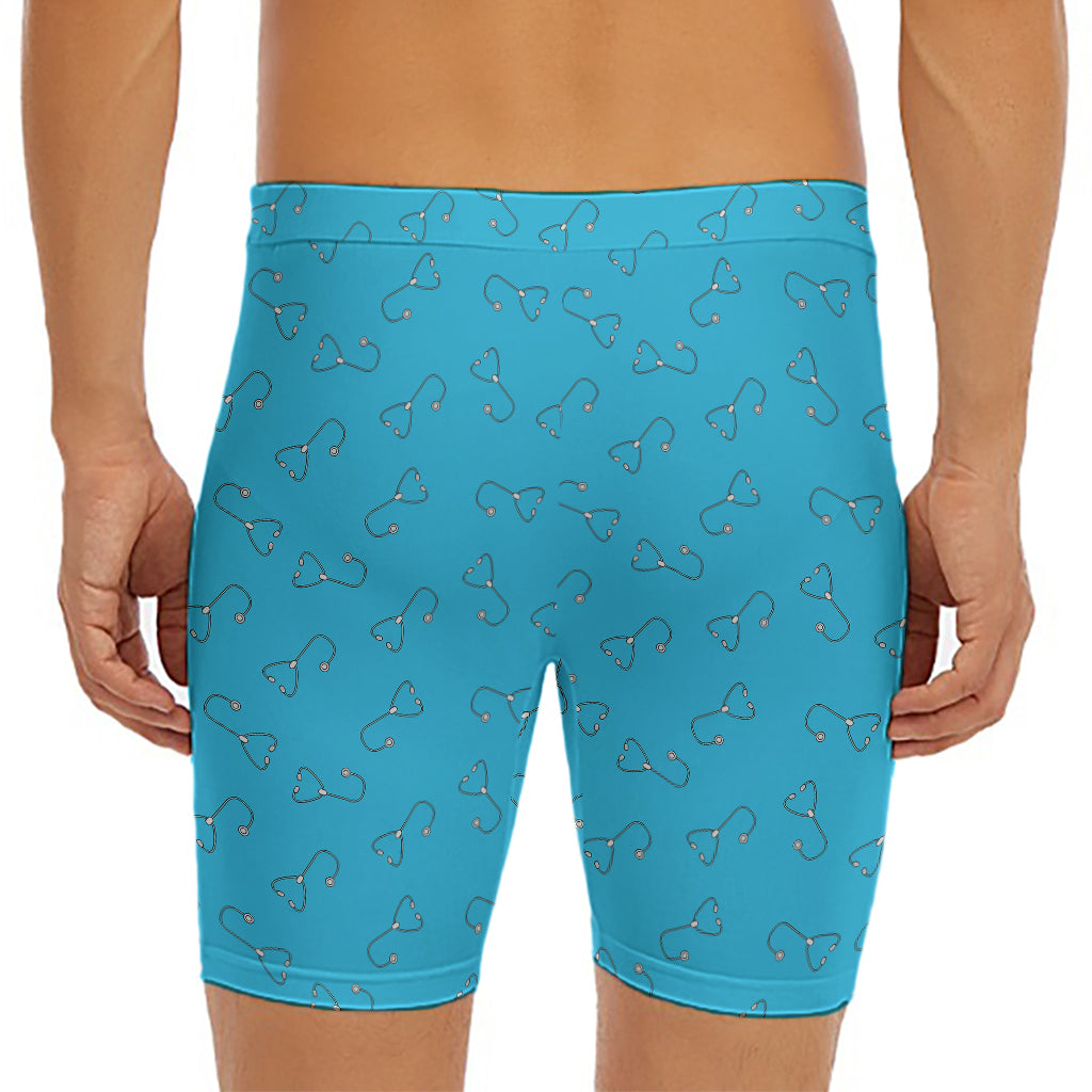 Blue Stethoscope Pattern Print Men's Long Boxer Briefs