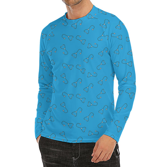 Blue Stethoscope Pattern Print Men's Long Sleeve Rash Guard