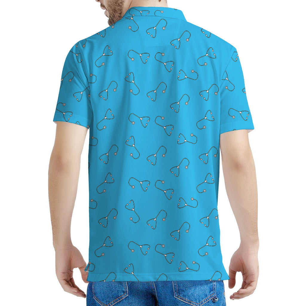 Blue Stethoscope Pattern Print Men's Polo Shirt