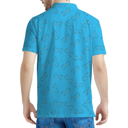 Blue Stethoscope Pattern Print Men's Polo Shirt