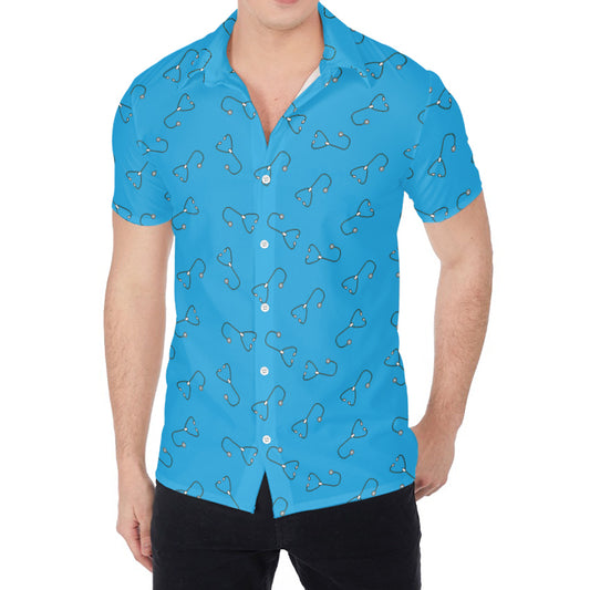Blue Stethoscope Pattern Print Men's Shirt