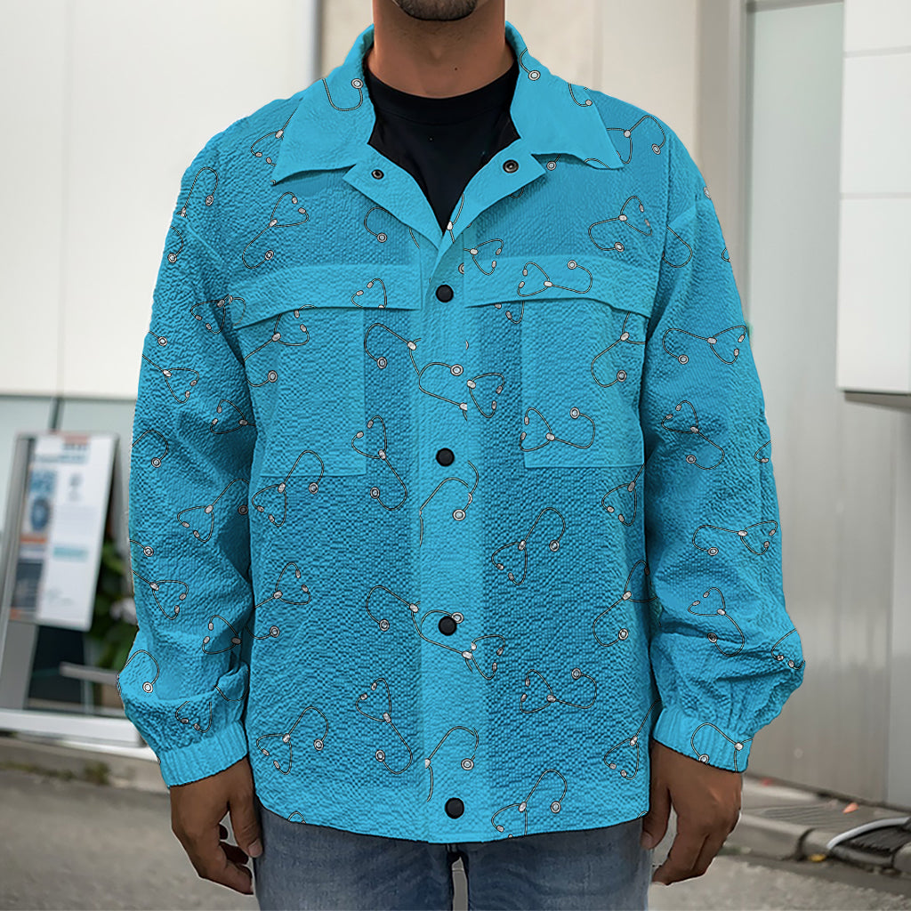 Blue Stethoscope Pattern Print Men's Shirt Jacket