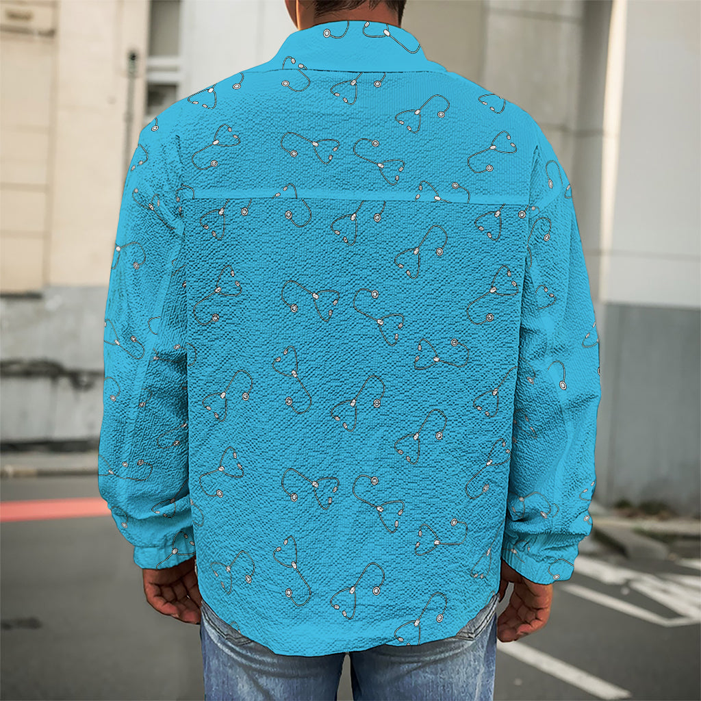 Blue Stethoscope Pattern Print Men's Shirt Jacket