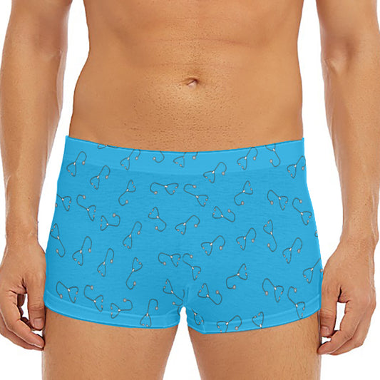 Blue Stethoscope Pattern Print Men's Short Boxer Briefs