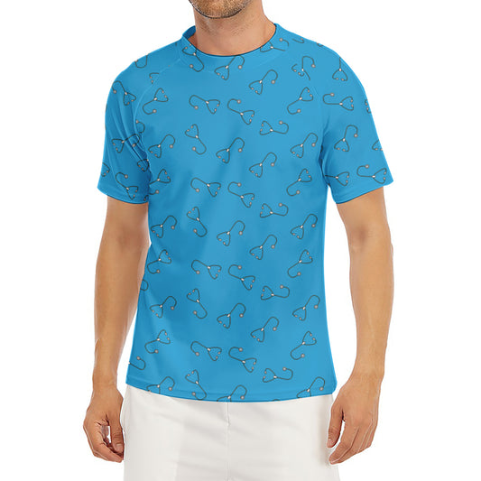 Blue Stethoscope Pattern Print Men's Short Sleeve Rash Guard