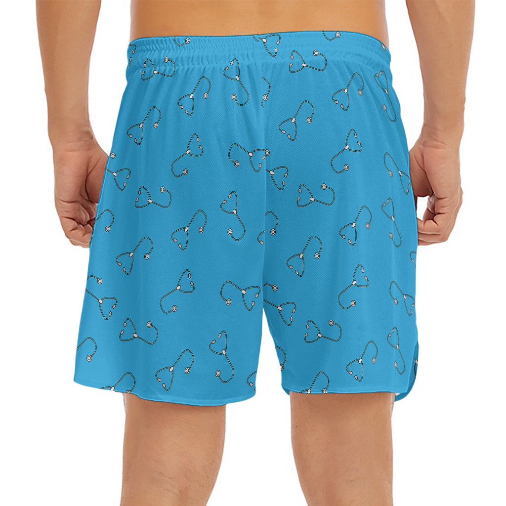 Blue Stethoscope Pattern Print Men's Split Running Shorts