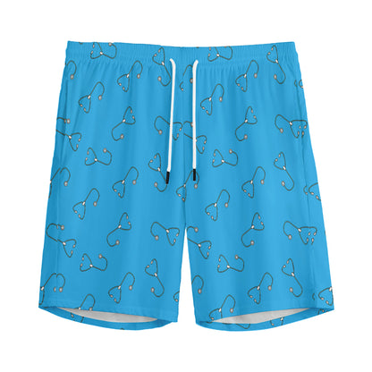 Blue Stethoscope Pattern Print Men's Sports Shorts
