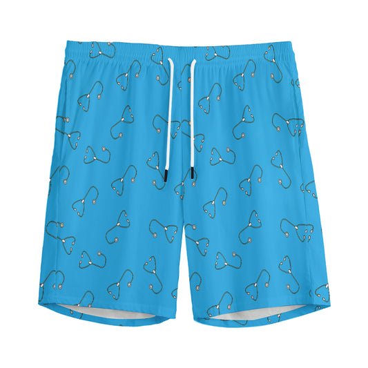 Blue Stethoscope Pattern Print Men's Sports Shorts