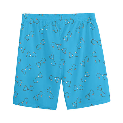 Blue Stethoscope Pattern Print Men's Sports Shorts