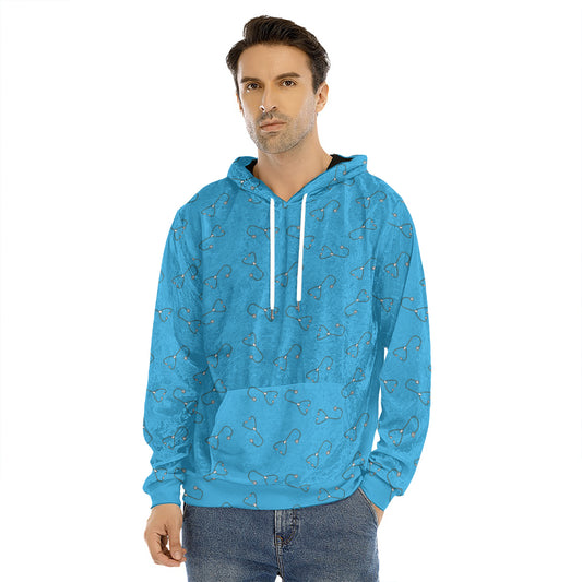 Blue Stethoscope Pattern Print Men's Velvet Pullover Hoodie
