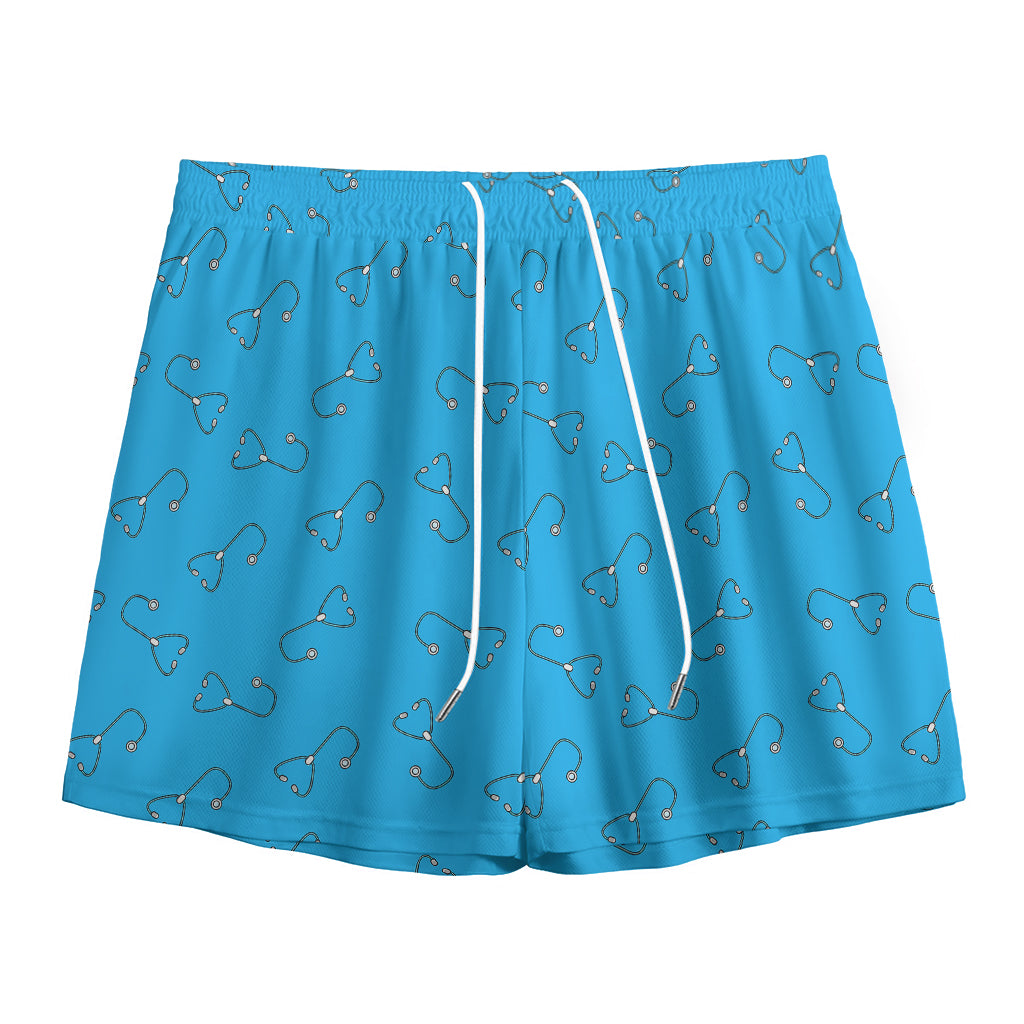 Blue Stethoscope Pattern Print Mesh Shorts