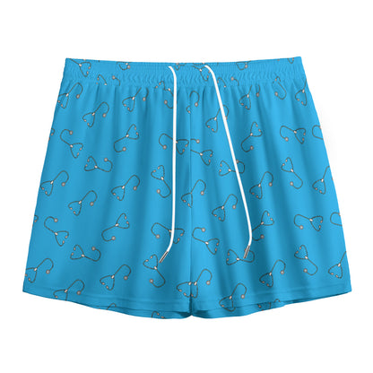 Blue Stethoscope Pattern Print Mesh Shorts