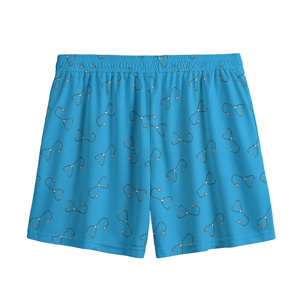 Blue Stethoscope Pattern Print Mesh Shorts