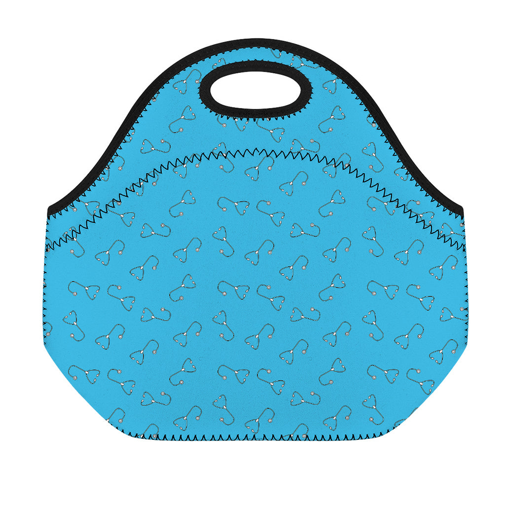 Blue Stethoscope Pattern Print Neoprene Lunch Bag
