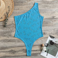 Blue Stethoscope Pattern Print One Shoulder Bodysuit
