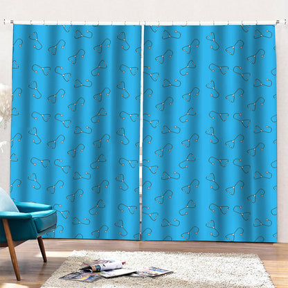 Blue Stethoscope Pattern Print Pencil Pleat Curtains