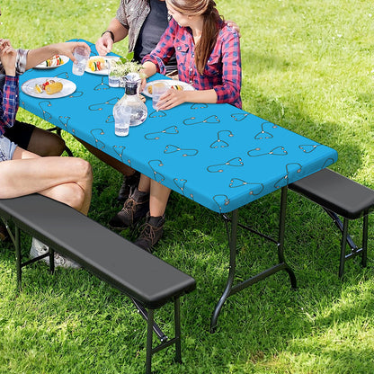 Blue Stethoscope Pattern Print Picnic Table Cover