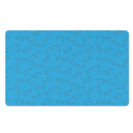 Blue Stethoscope Pattern Print Polyester Doormat